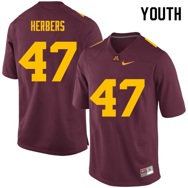 Youth #47 Jacob Herbers Minnesota Golden Gophers College Football Jerseys Sale-Maroon